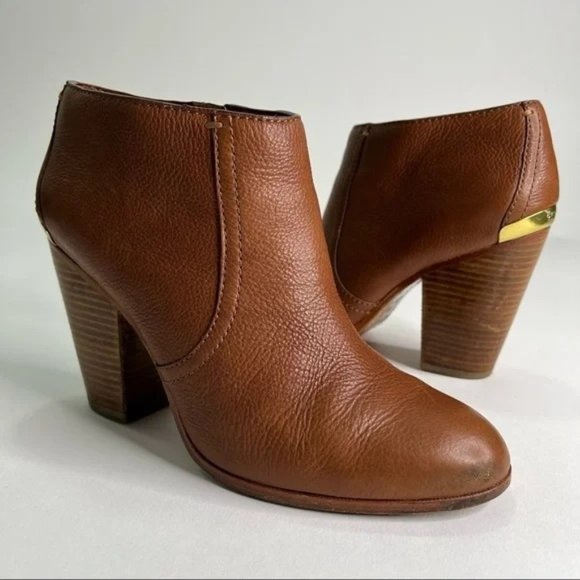 Coach Hattie Camel Brown Gold Leather Ankle Boot - Picture 1 of 4